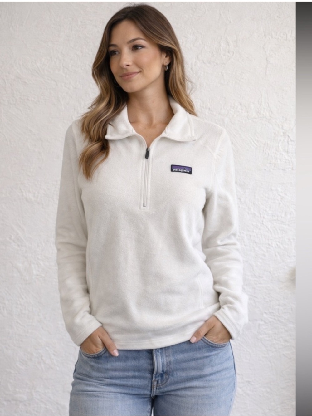 Patagonia Women's micro D white Half-Zip Fleece Pullover outdoor hiking Sz large